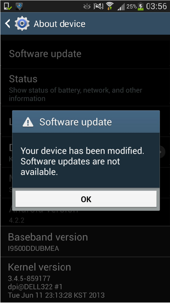 Android error. Device has been modified