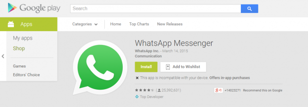 Whatsapp incompatible